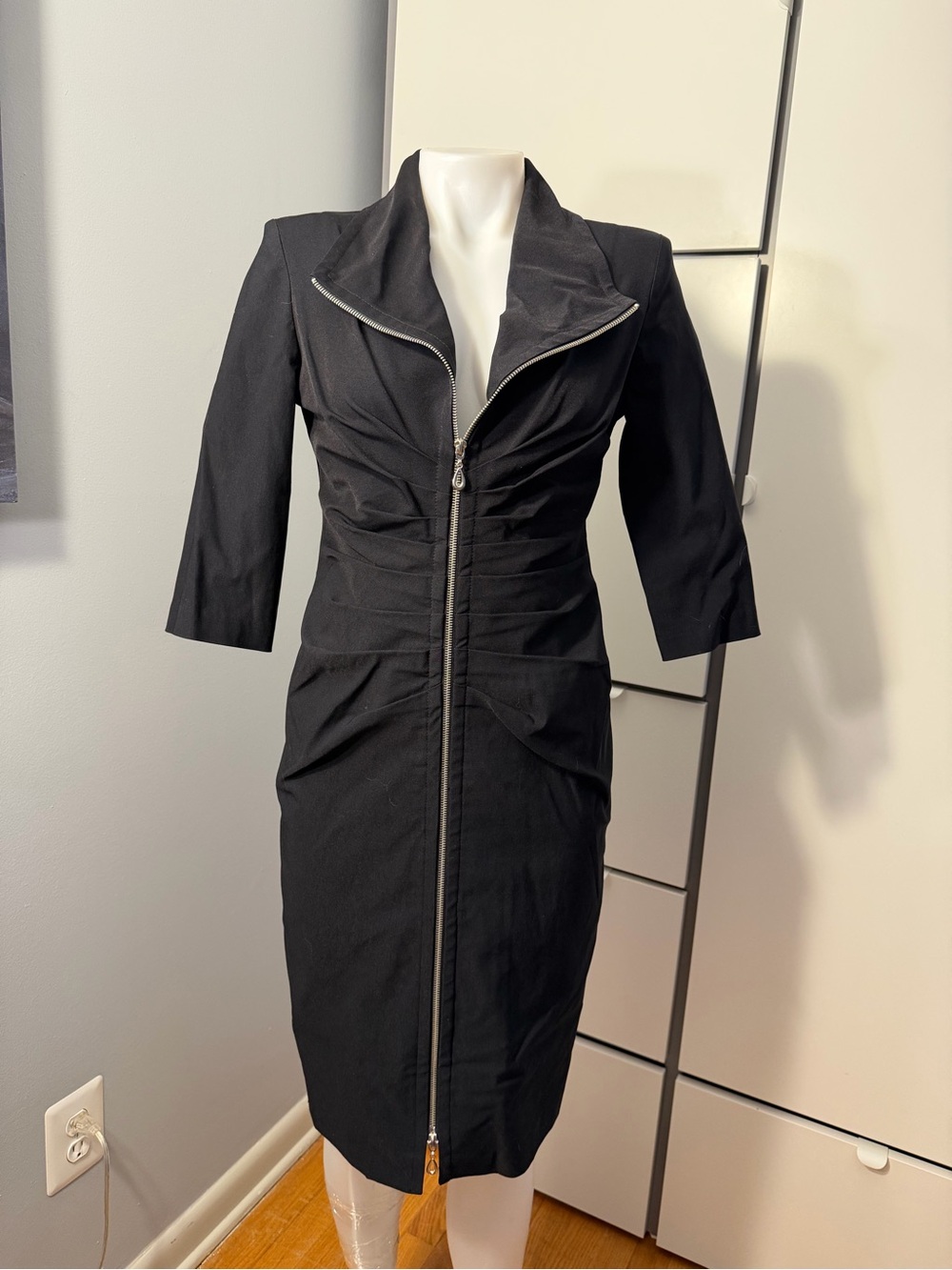 Joseph Ribkoff Black Zip-Front Ruched Midi Dress